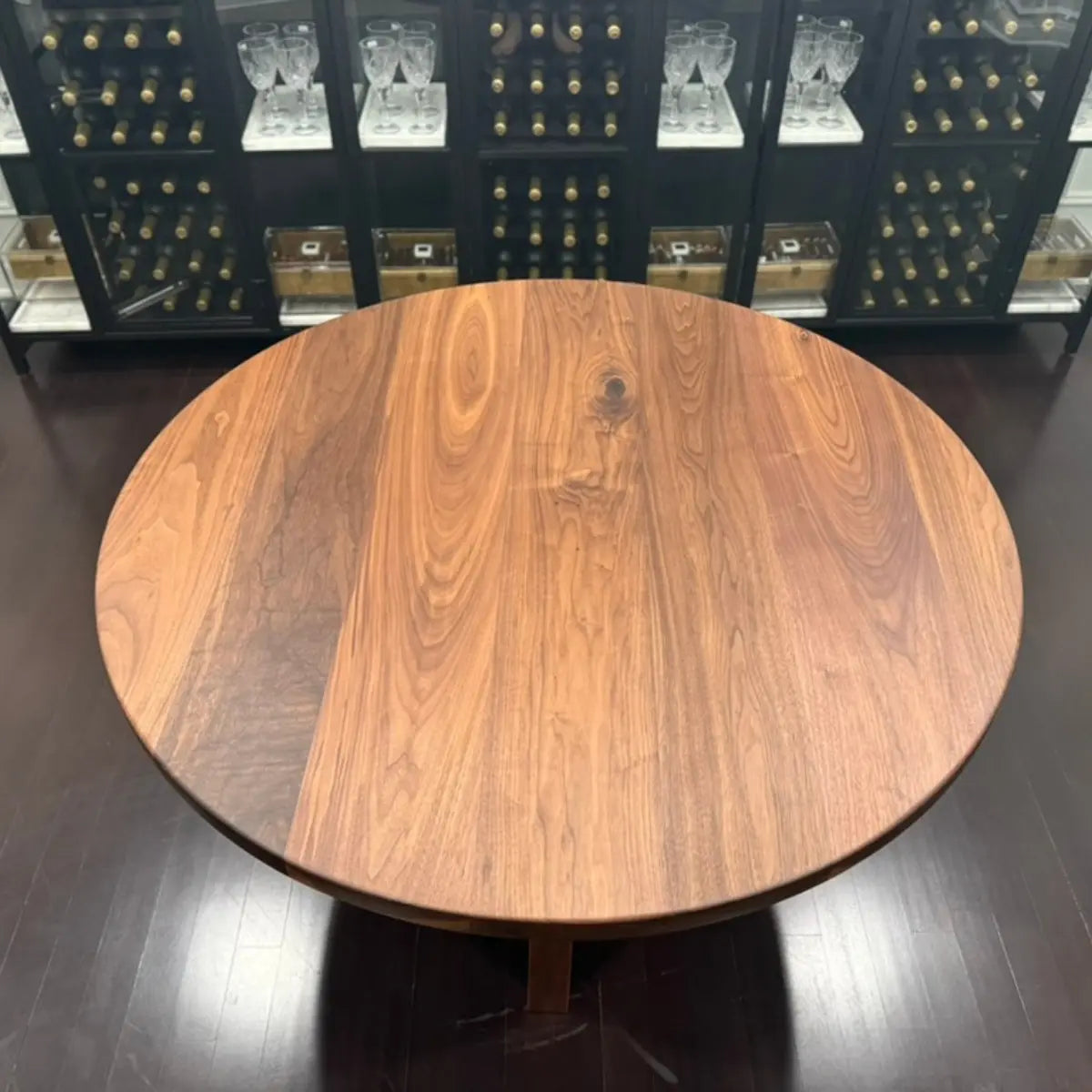 round walnut table showing grain pattern 