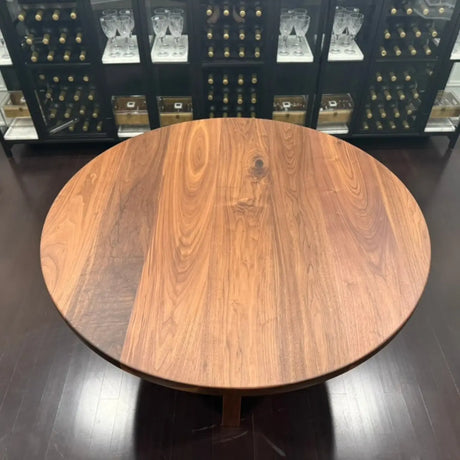 round walnut table showing grain pattern 